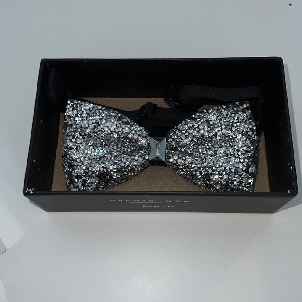 Silver Rhinestone Bow Tie by Pronto Uomo